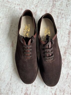 Salvatore Ferragamo PRIMA 9.5 Men’s Brown Suede Lace-Up Shoes